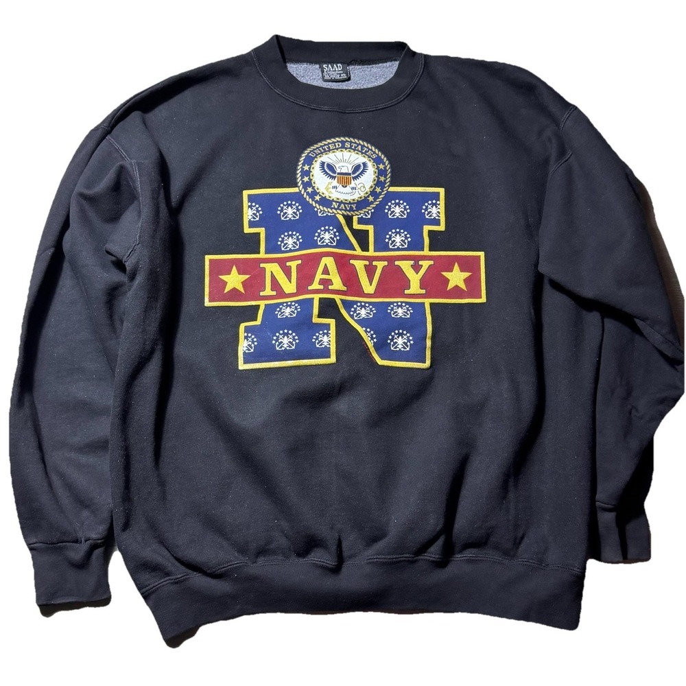 Vintage US Navy Crewneck Sweatshirt XL Black Military Graphic USA Navy Pullover